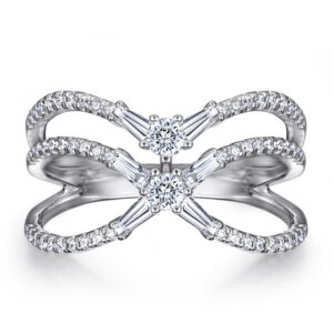 Stylish lines entwined with multiple rows of 925 sterling silver set with T-square zirconia ring trendy X-shaped band