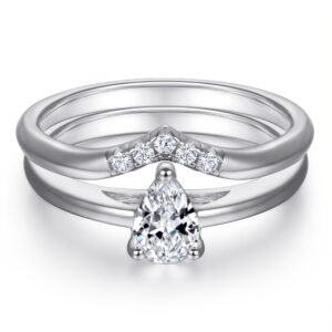 S925 sterling silver niche sense stacking ring set ring teardrop shape imitation diamond zircon V-shaped ring ring