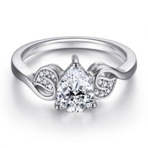 Ring S925 Sterling Silver Leaf Ring Women's Ring Niche Teardrop Zircon Wedding Ring