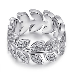 Ring S925 sterling silver ring women's wide version marquise micro inlaid with diamonds leaves silver jewelry wholesale