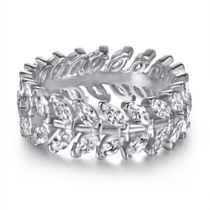 Ring S925 Sterling Silver Ring Women's Fashion Wide Edition Marquise Full Diamond Leaves Silver Jewelry Wholesale