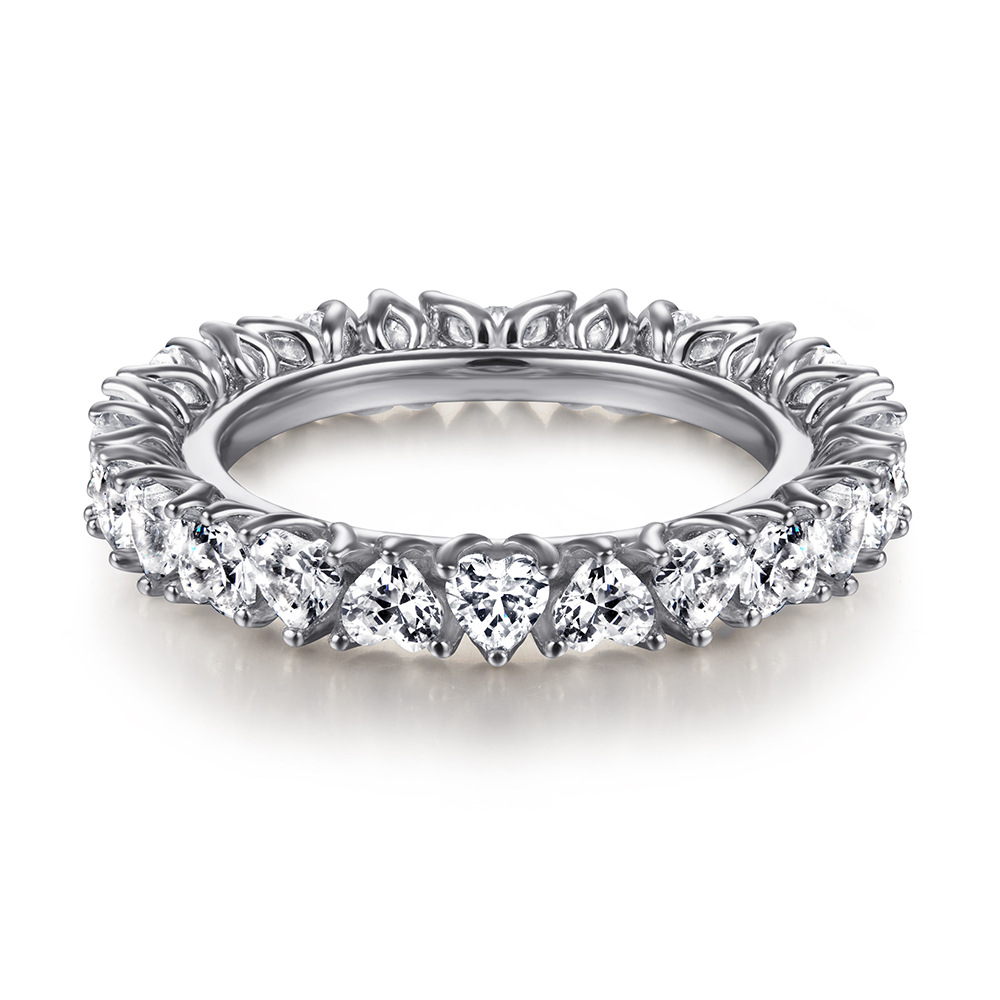 S925 sterling silver heart-shaped zircon women's rings full of circles, index finger rings, jewelry, cross-border accessories manufacturers wholesale