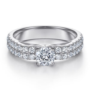 Zircon rings women's S925 sterling silver four-prong double-row diamond wedding rings