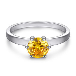 s925 sterling silver yellow 1ct zircon simple classic six prong 1 carat yellow diamond ring ladies silver jewelry wholesale