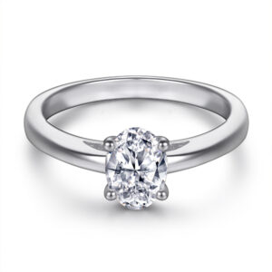 Simple S925 sterling silver one carat oval zircon ring women's pure silver jewelry egg-shaped solitaire ring