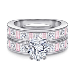 Sterling silver pink diamond heart zircon niche sense stacking ring set women's 925 silver set of rings Europe and America