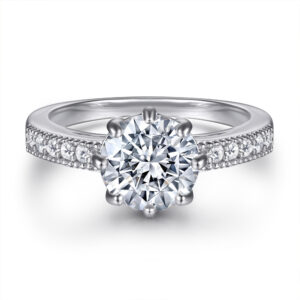 S925 sterling silver ring 925 pure silver women's non-fading eight-claw 1 carat row diamond engagement wedding ring in