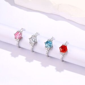 Sterling Silver 7*7 Hexagon Flame Colored Stone Ruby Ring Premium High Carbon Diamond Ring 925 Pure Silver Women's Ring