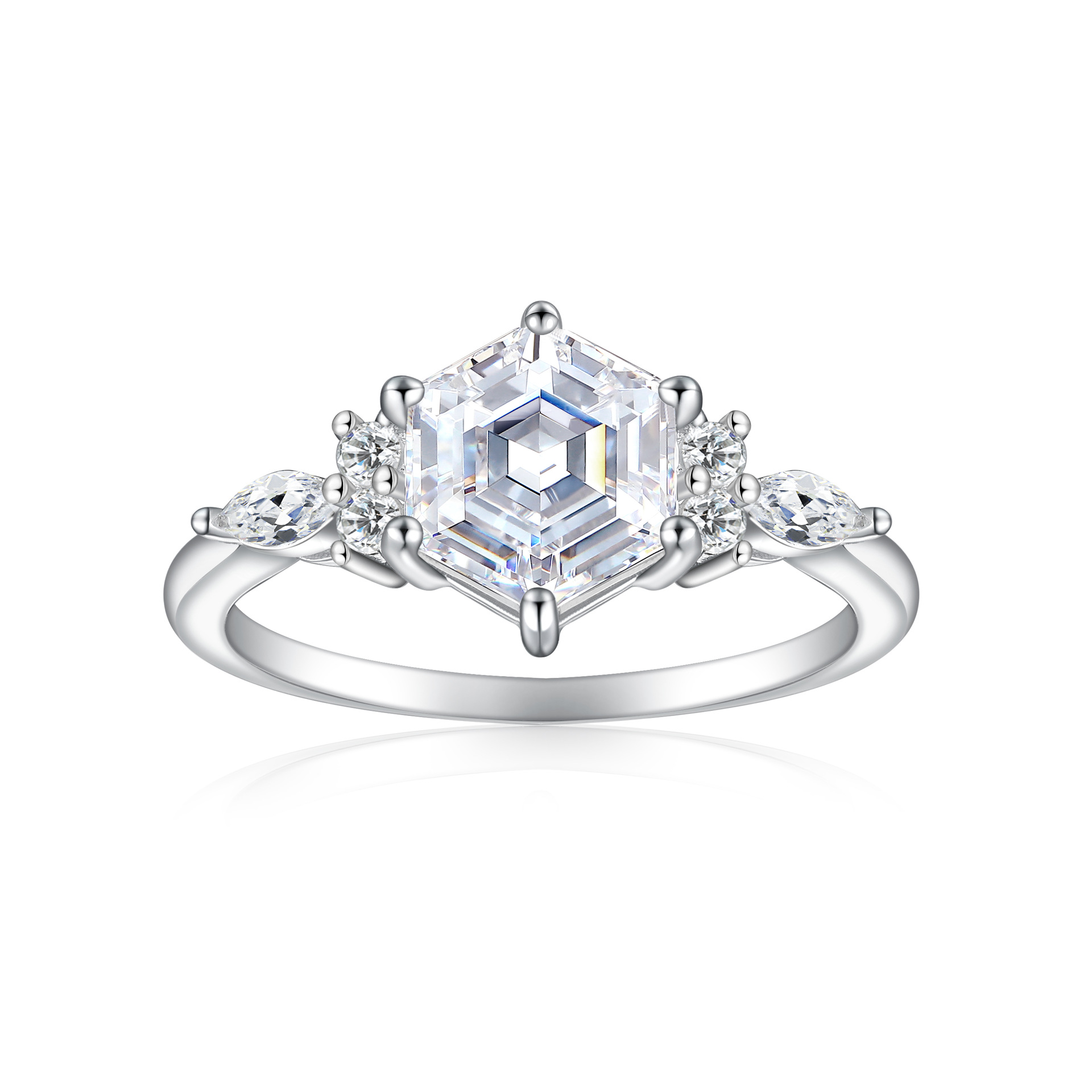 Sterling Silver 7*7 Hexagon Flame Colored Stone Ruby Ring Premium High Carbon Diamond Ring 925 Pure Silver Women's Ring - Image 4