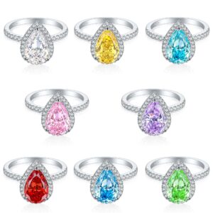 925 Sterling Silver 4ct Flame Ice Flower Cut Drop Ring Women's Luxury Colored Gemstone 8*12 High Carbon Diamond Ring