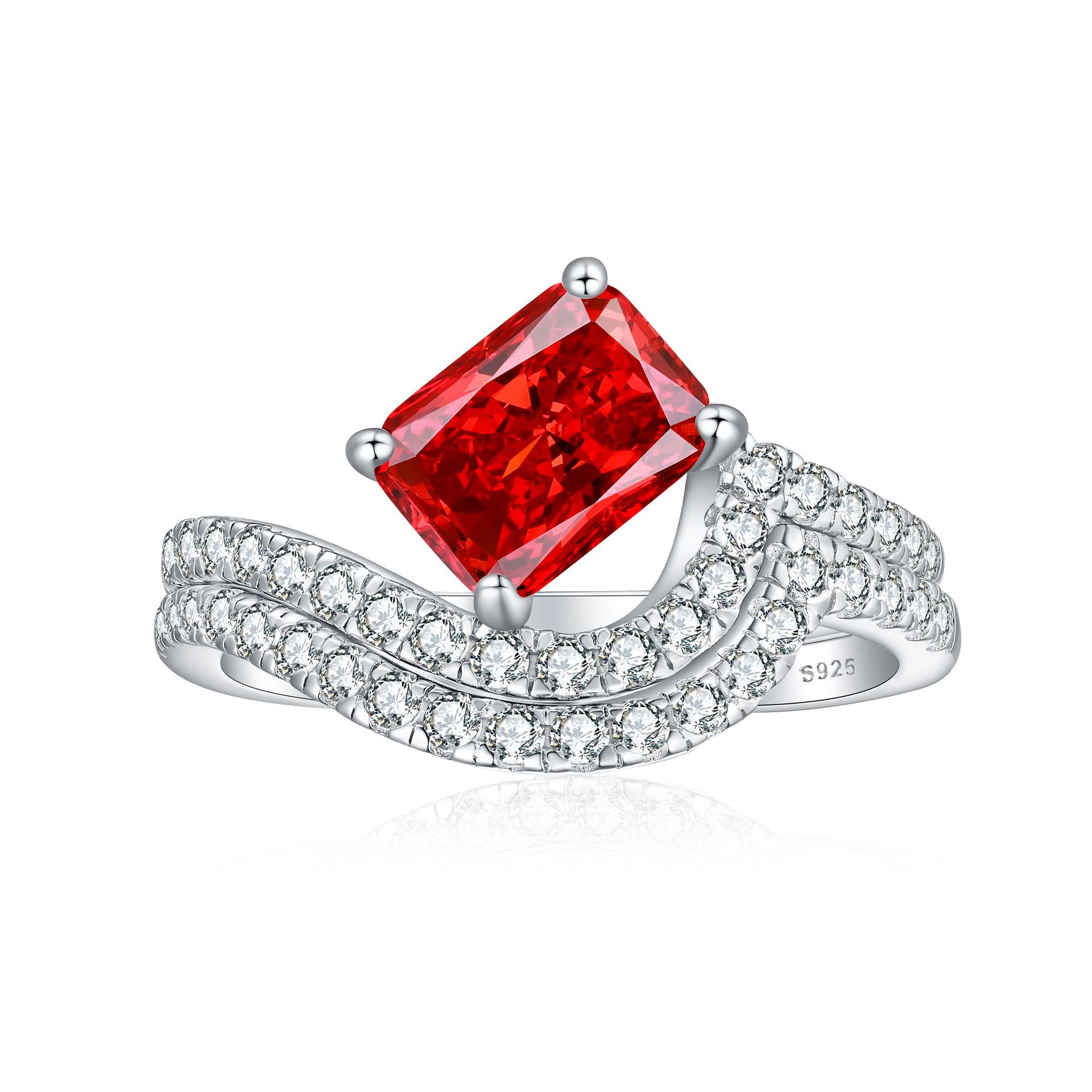 Sterling Silver 6*8 Ruby Ring radiant High Carbon Diamond Coloured Gemstone Ring Set 925 Pure Silver Ring - Image 9
