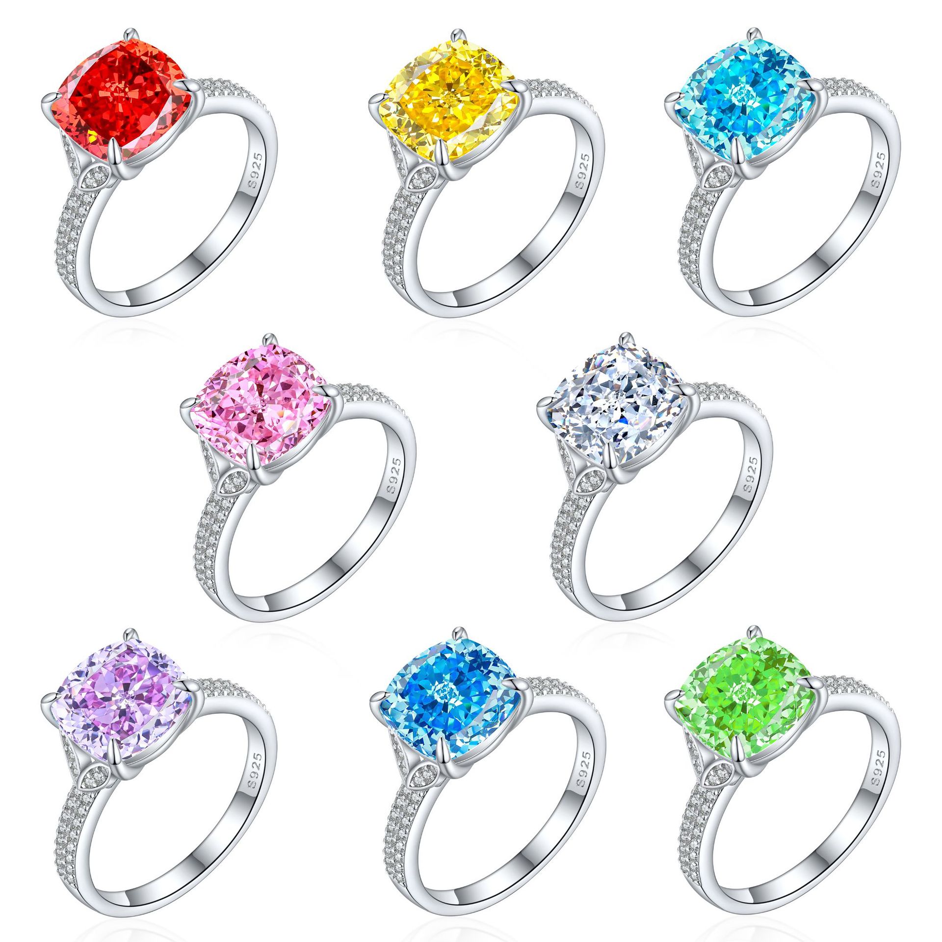 S925 Sterling Silver 5ct Flame Ice Flower Cut Ring Women's Exaggerated 10*10 Colored Gemstone High Carbon Diamond Women's Ring
