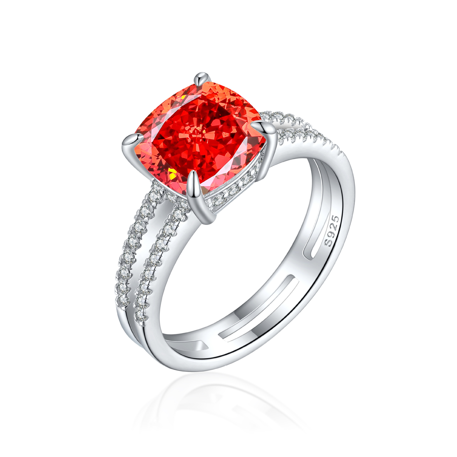 S925 Sterling Silver 9*9 Colored Gemstone High Carbon Diamond Women's Ring European and American Style Double Ring 3.5ct Flame Ice Flower Cut Ring - Image 9