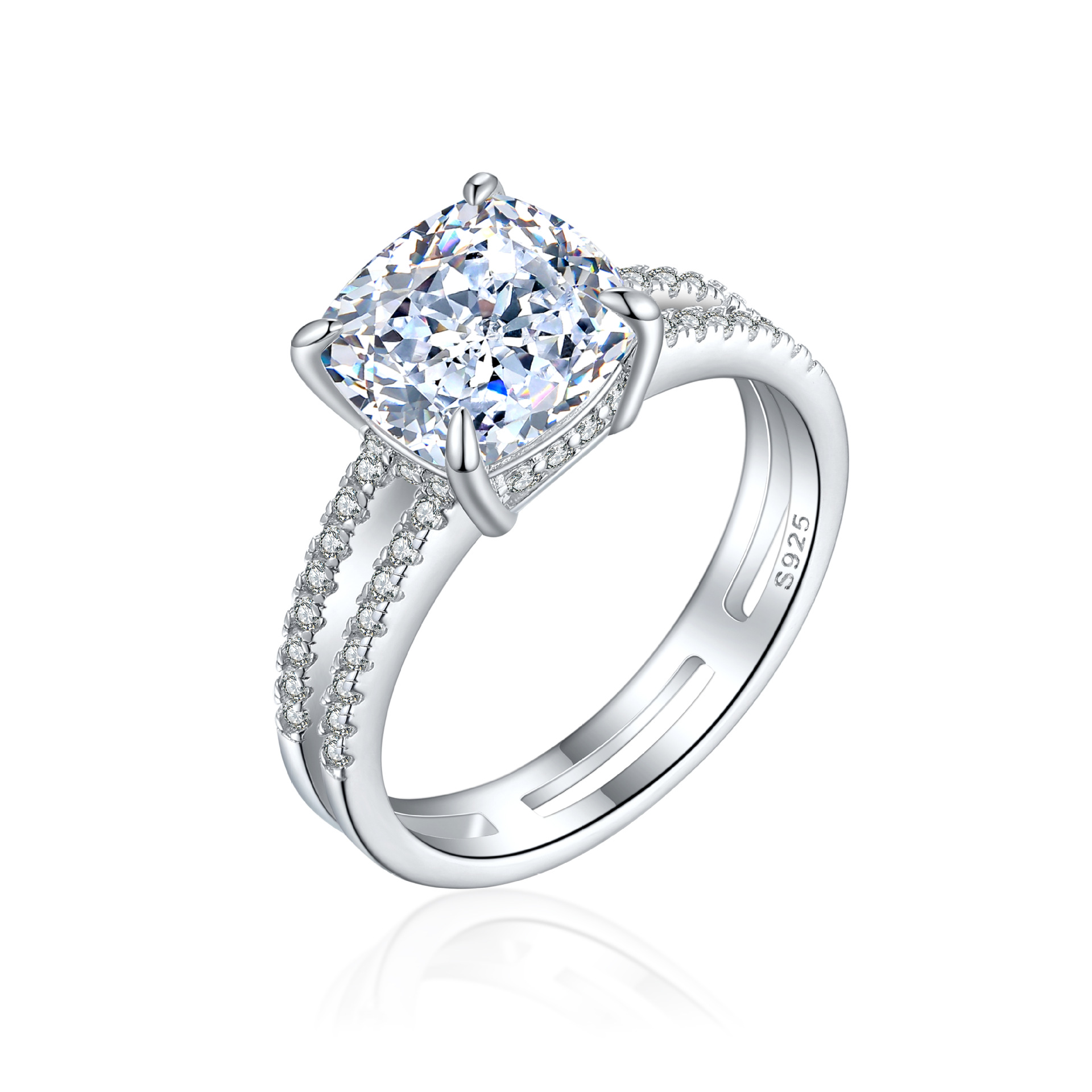 S925 Sterling Silver 9*9 Colored Gemstone High Carbon Diamond Women's Ring European and American Style Double Ring 3.5ct Flame Ice Flower Cut Ring - Image 2