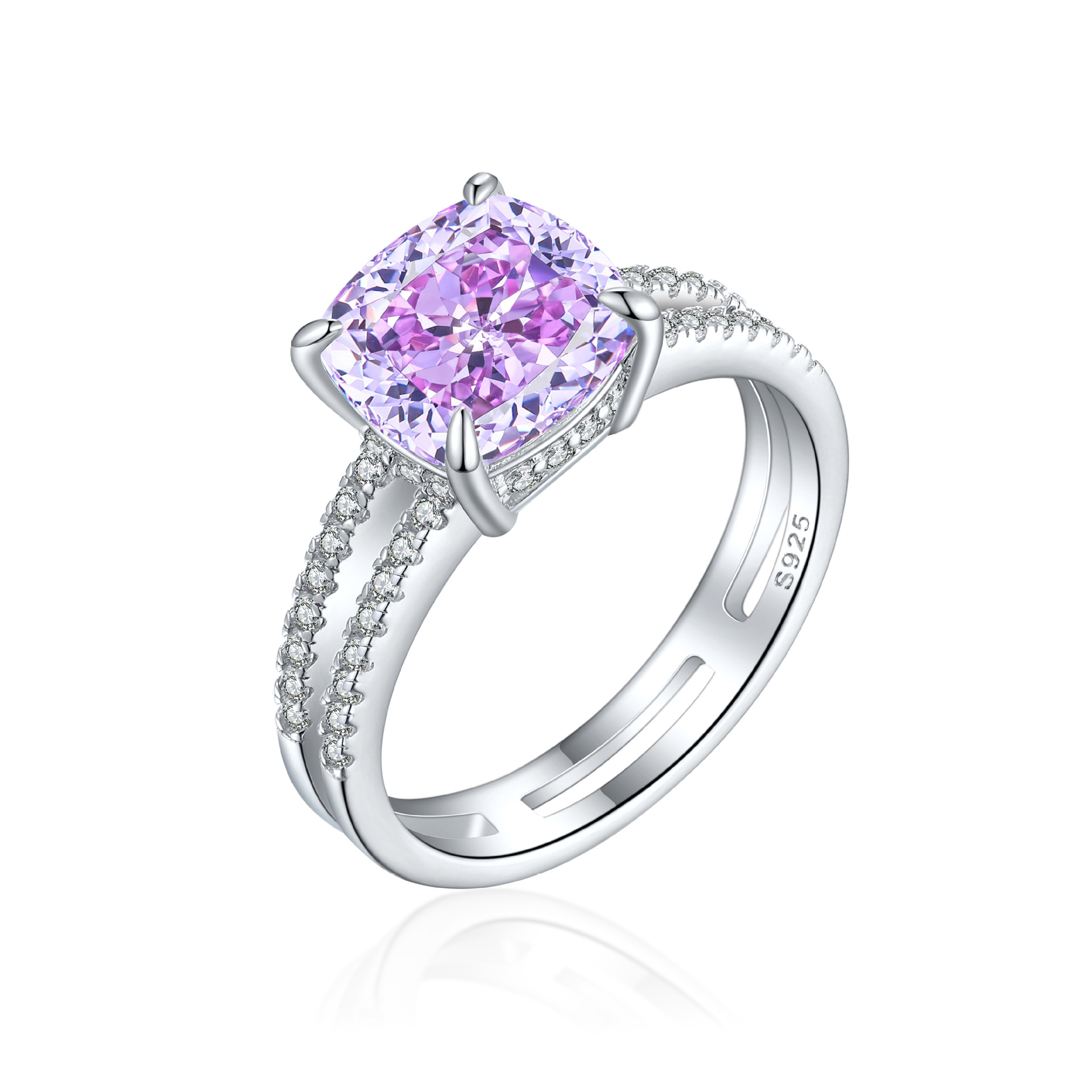 S925 Sterling Silver 9*9 Colored Gemstone High Carbon Diamond Women's Ring European and American Style Double Ring 3.5ct Flame Ice Flower Cut Ring - Image 8