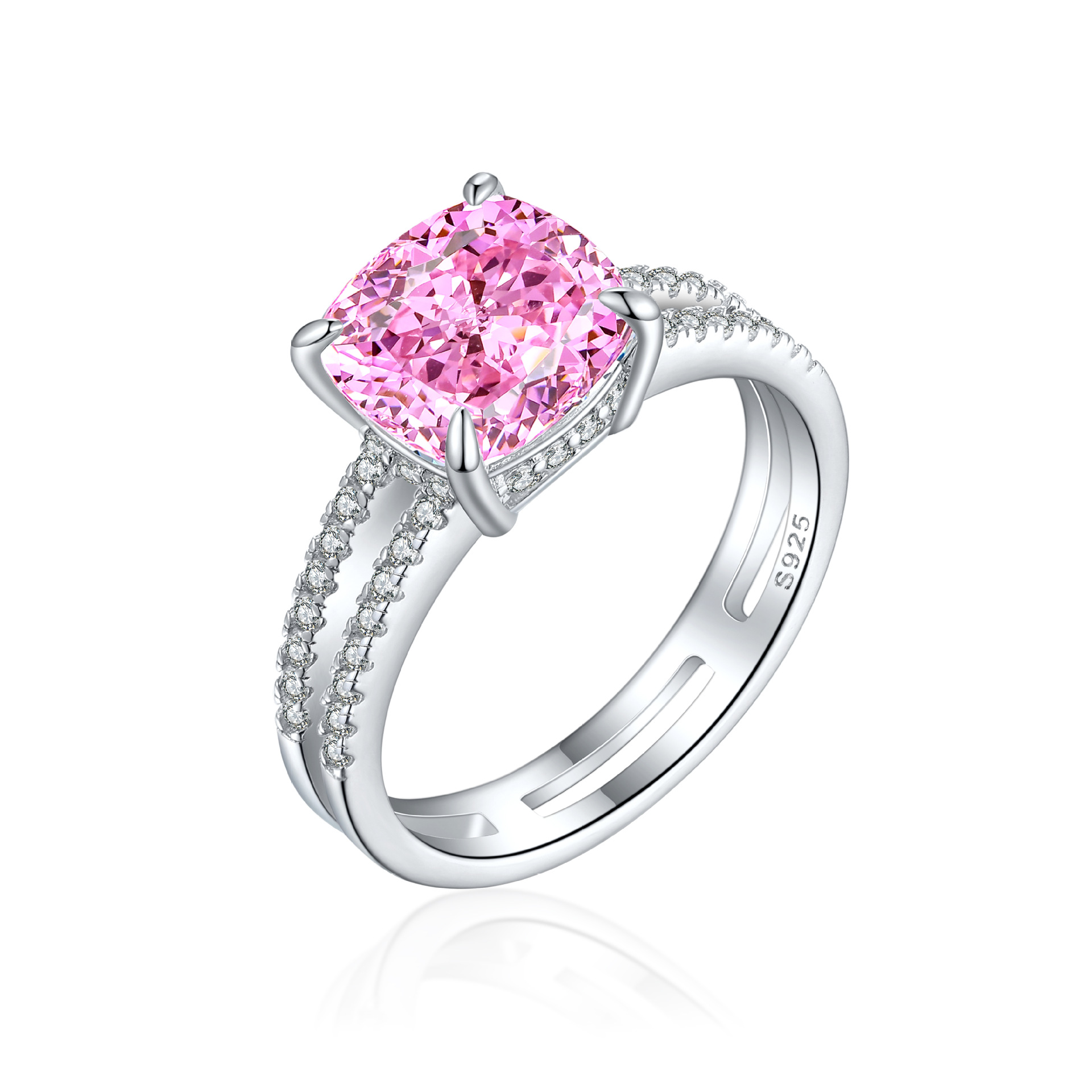 S925 Sterling Silver 9*9 Colored Gemstone High Carbon Diamond Women's Ring European and American Style Double Ring 3.5ct Flame Ice Flower Cut Ring - Image 7