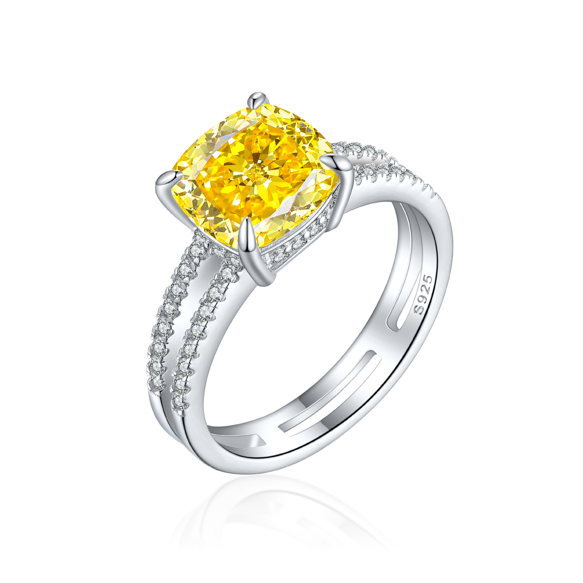 S925 Sterling Silver 9*9 Colored Gemstone High Carbon Diamond Women's Ring European and American Style Double Ring 3.5ct Flame Ice Flower Cut Ring - Image 6