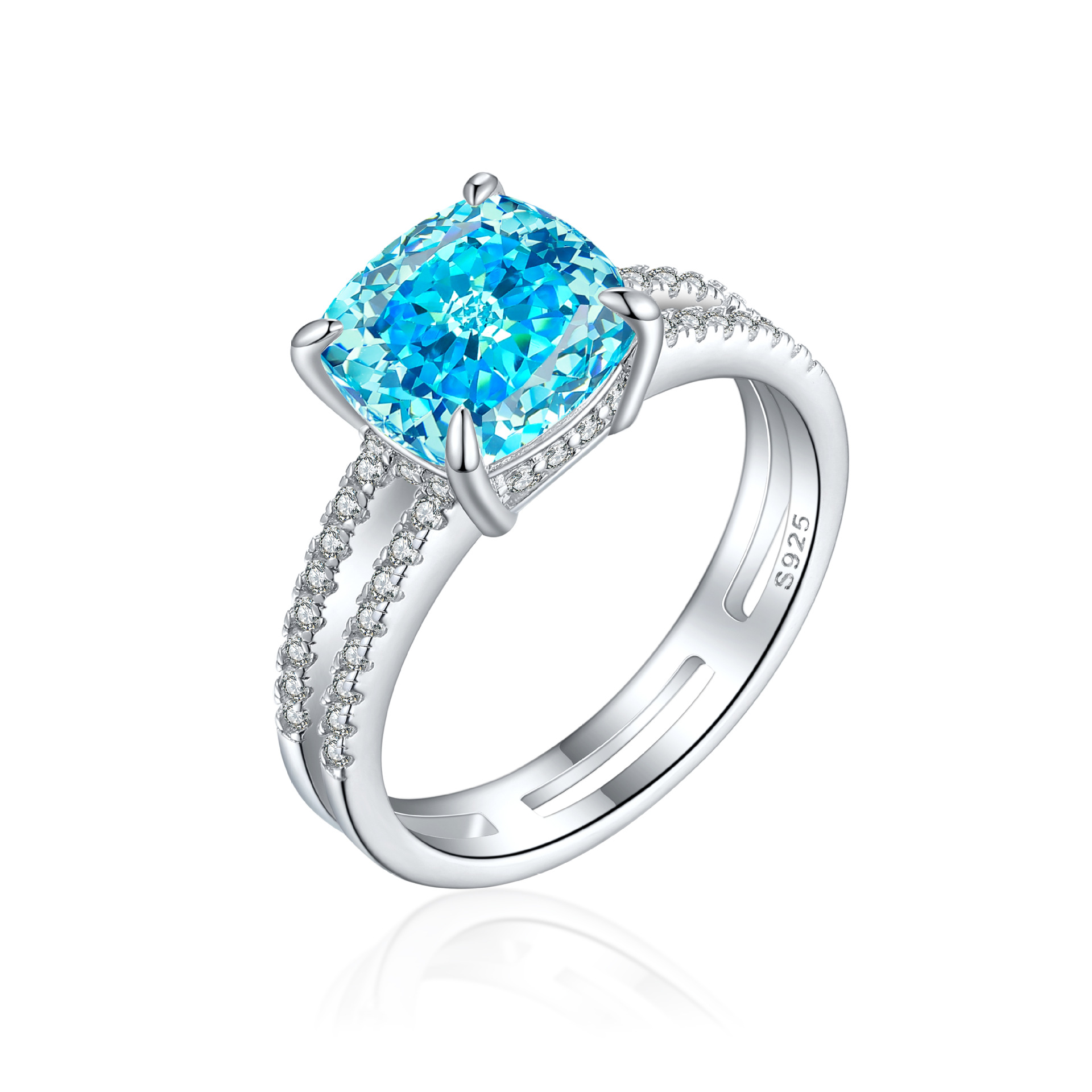 S925 Sterling Silver 9*9 Colored Gemstone High Carbon Diamond Women's Ring European and American Style Double Ring 3.5ct Flame Ice Flower Cut Ring - Image 5