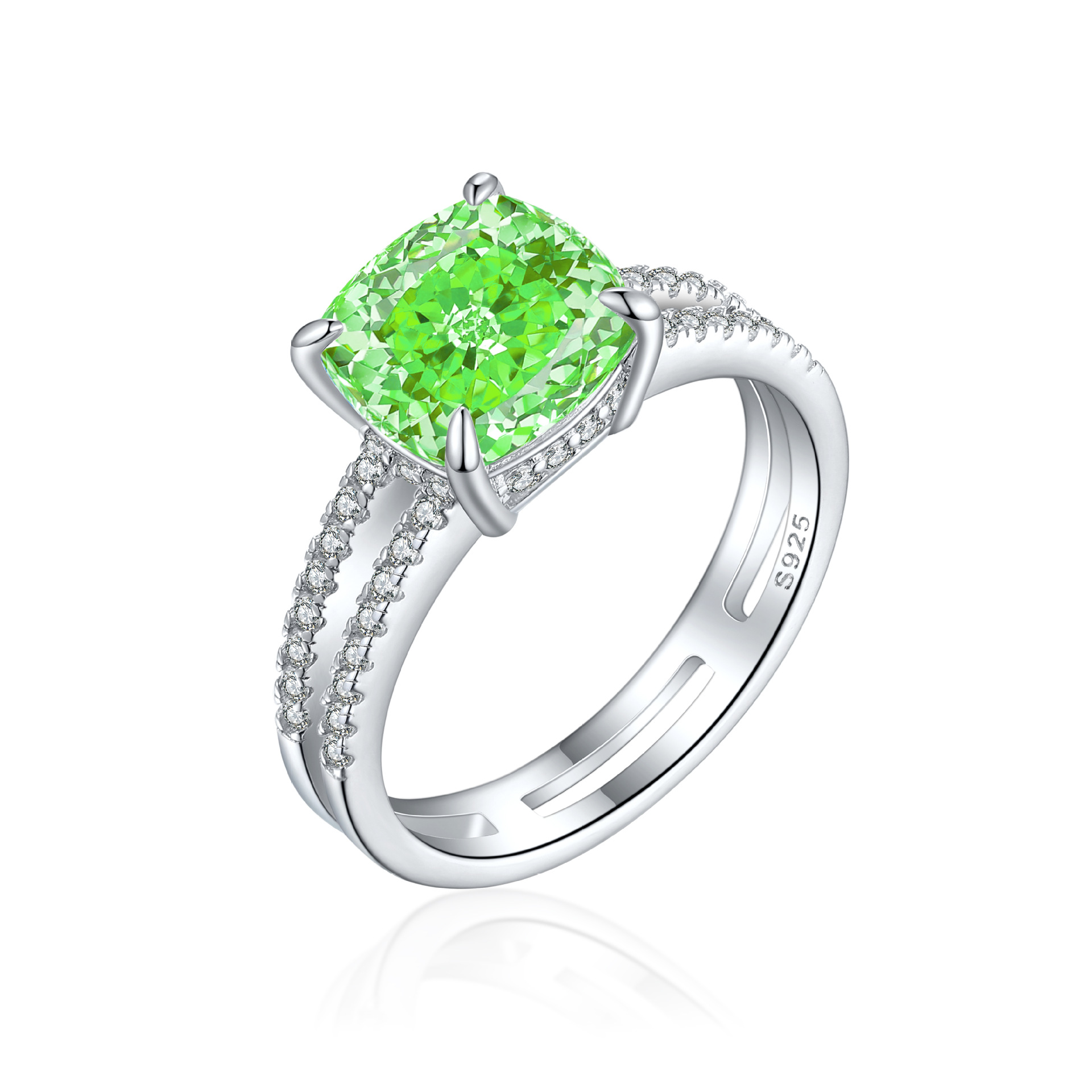 S925 Sterling Silver 9*9 Colored Gemstone High Carbon Diamond Women's Ring European and American Style Double Ring 3.5ct Flame Ice Flower Cut Ring - Image 4