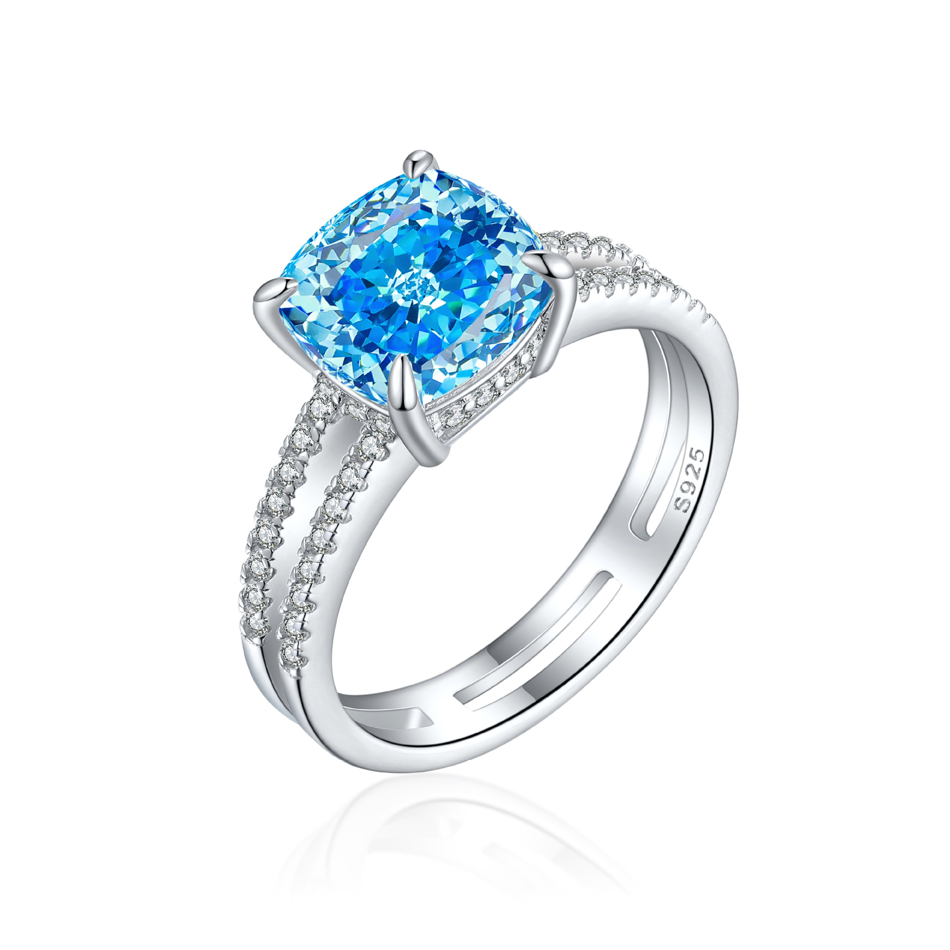 S925 Sterling Silver 9*9 Colored Gemstone High Carbon Diamond Women's Ring European and American Style Double Ring 3.5ct Flame Ice Flower Cut Ring - Image 3