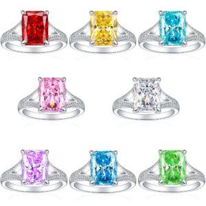 8*11 Jewel Colored Gemstone 925 Silver Women's Ring European and American Sterling Silver 4ct Square Diamond Flame Ice Flower Cut High Carbon Diamond Ring Luxury