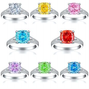 Gemstone Colored Gemstone 9*9 High Carbon Diamond Women's Ring Europe and America S925 Sterling Silver 3.5ct Square Diamond Flame Ice Flower Cut Ring Premium
