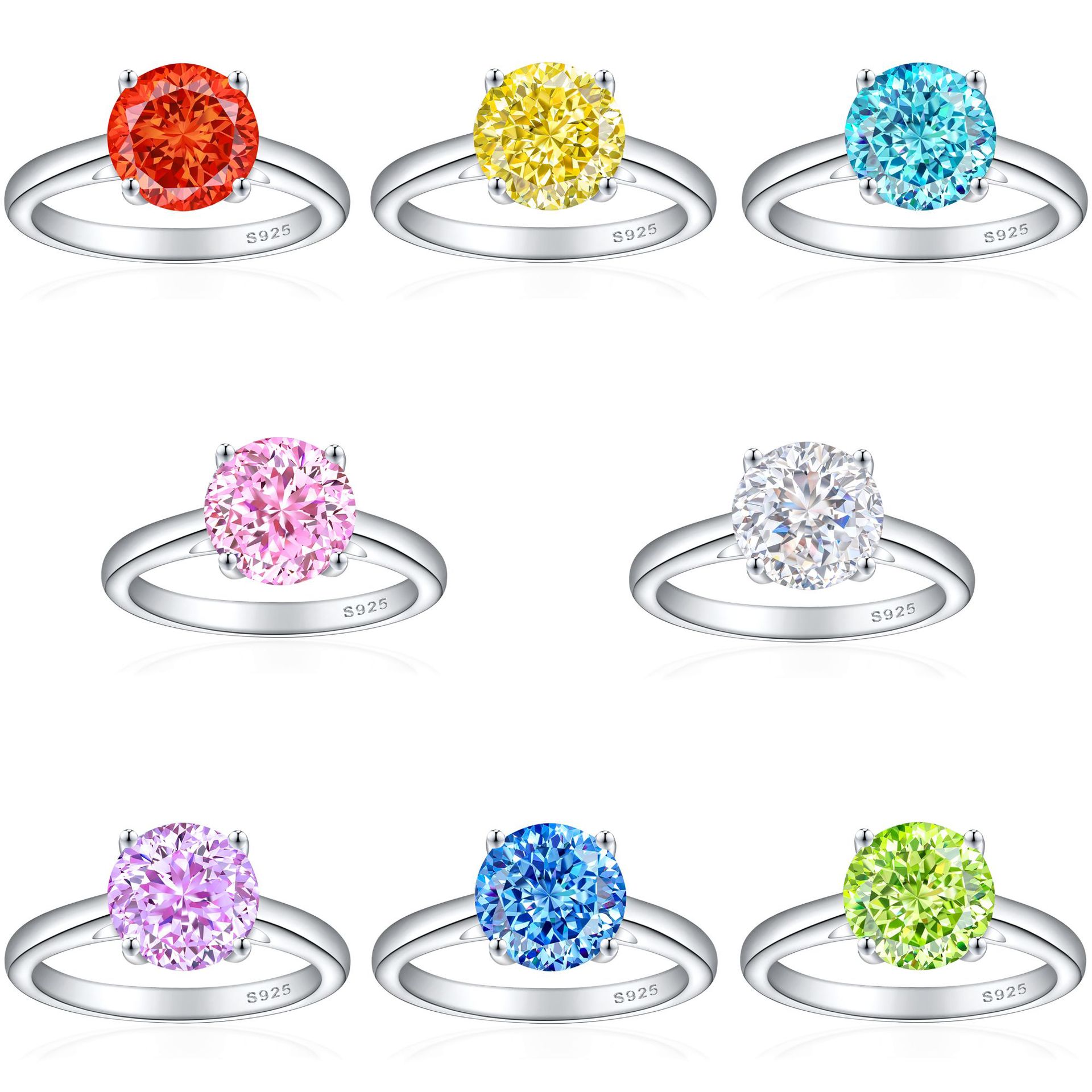 S925 sterling silver 2ct flame ice flower cut ring luxury sense simple 8*8 four prong 2 carat wedding ring high carbon diamond women's ring