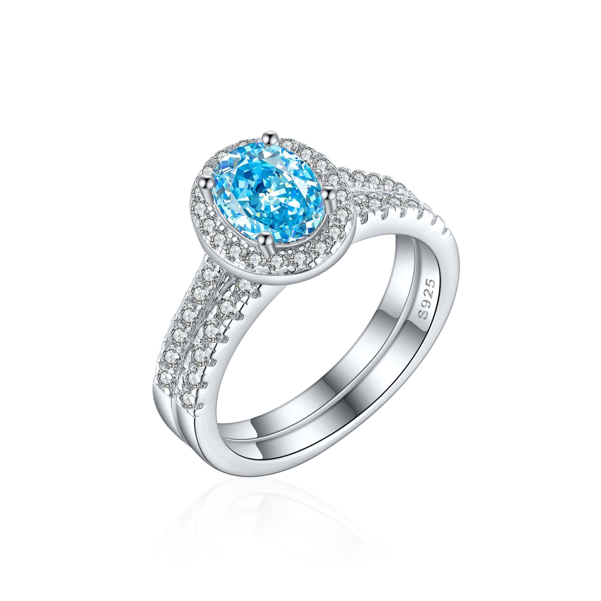 S925 sterling silver 1.5ct flame ice flower cut oval combination ring premium sense 6*8 colored gemstone high carbon diamond ring - Image 2