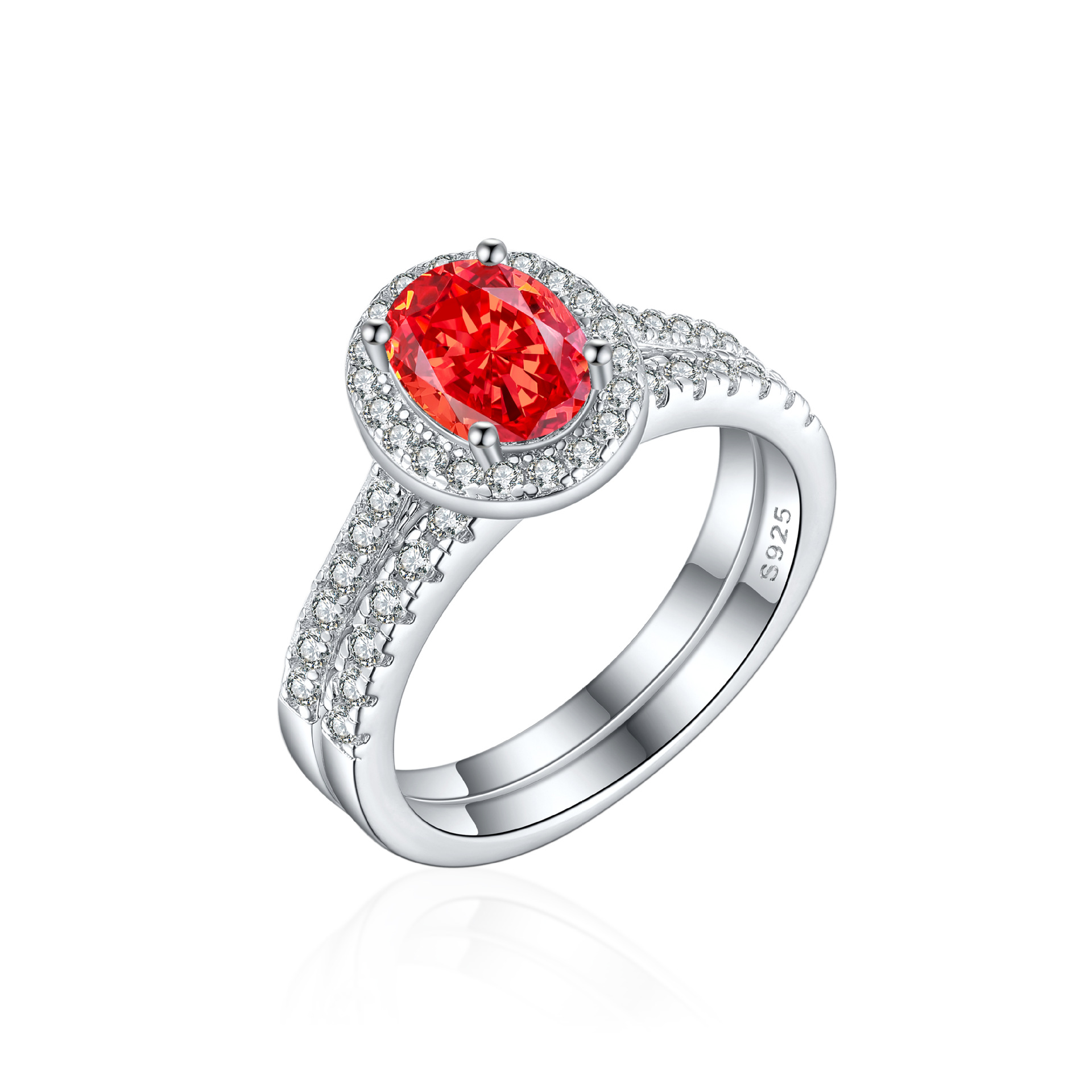 S925 sterling silver 1.5ct flame ice flower cut oval combination ring premium sense 6*8 colored gemstone high carbon diamond ring - Image 7