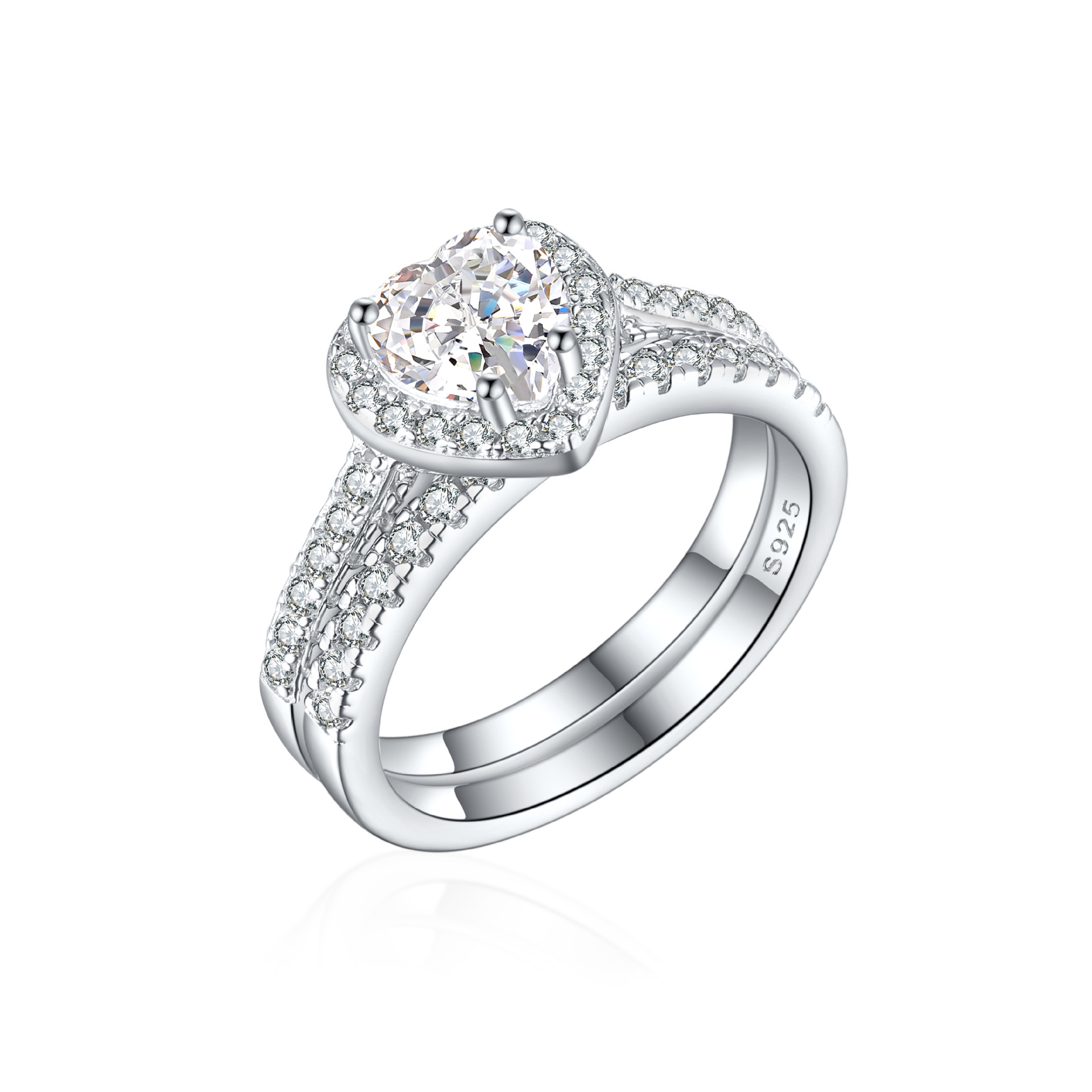 S925 Sterling Silver 1ct Flame Ice Flower Cut Heart Combination Ring Premium 7*7 Colored Gemstone High Carbon Diamond Love Ring - Image 8