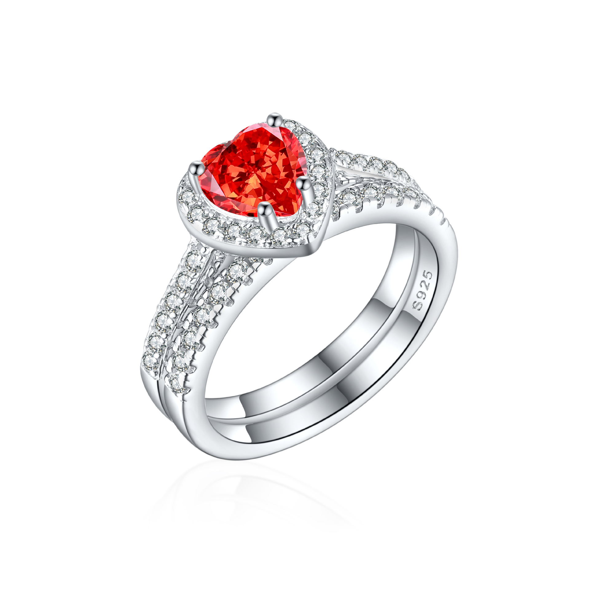 S925 Sterling Silver 1ct Flame Ice Flower Cut Heart Combination Ring Premium 7*7 Colored Gemstone High Carbon Diamond Love Ring - Image 7
