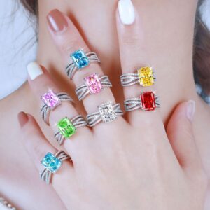 Sterling Silver 4ct Colored Gemstone Ice Flower Cut Square Diamond Ring Luxury 8A Zircon 8*11 High Carbon Diamond 925 Silver Women's Ring