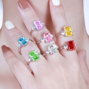 S925 Sterling Silver Flame Ice Flower Cut Heart Shaped 8*11 Square Diamond Ring Luxury 4ct Colored Gemstone High Carbon Diamond Women's Ring