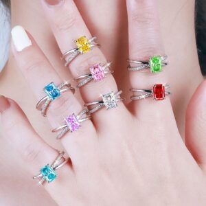 Euro & American 925 Sterling Silver 1.5ct Flame Ice Flower Cut Square Diamond Ring Women's Luxury Colored Gem 6*8 High Carbon Diamond Women's Ring INS