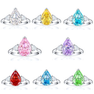 High-grade 925 sterling silver 4ct flame ice flower cut pear-shaped ring women's high-end color gem 8*12 high carbon diamond ring
