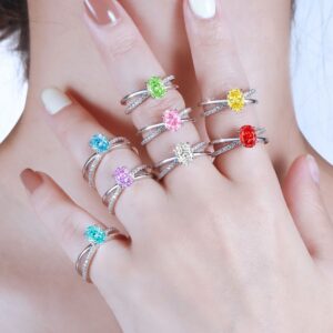 Premium 925 Sterling Silver 1.5ct Flame Ice Flower Cut Oval Ring Women's Luxury Colored Gemstone 6*8 High Carbon Diamond Ring