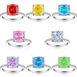 S925 sterling silver 5ct flame ice flower cut pear-shaped ring 10*10 square colored high carbon diamond ring