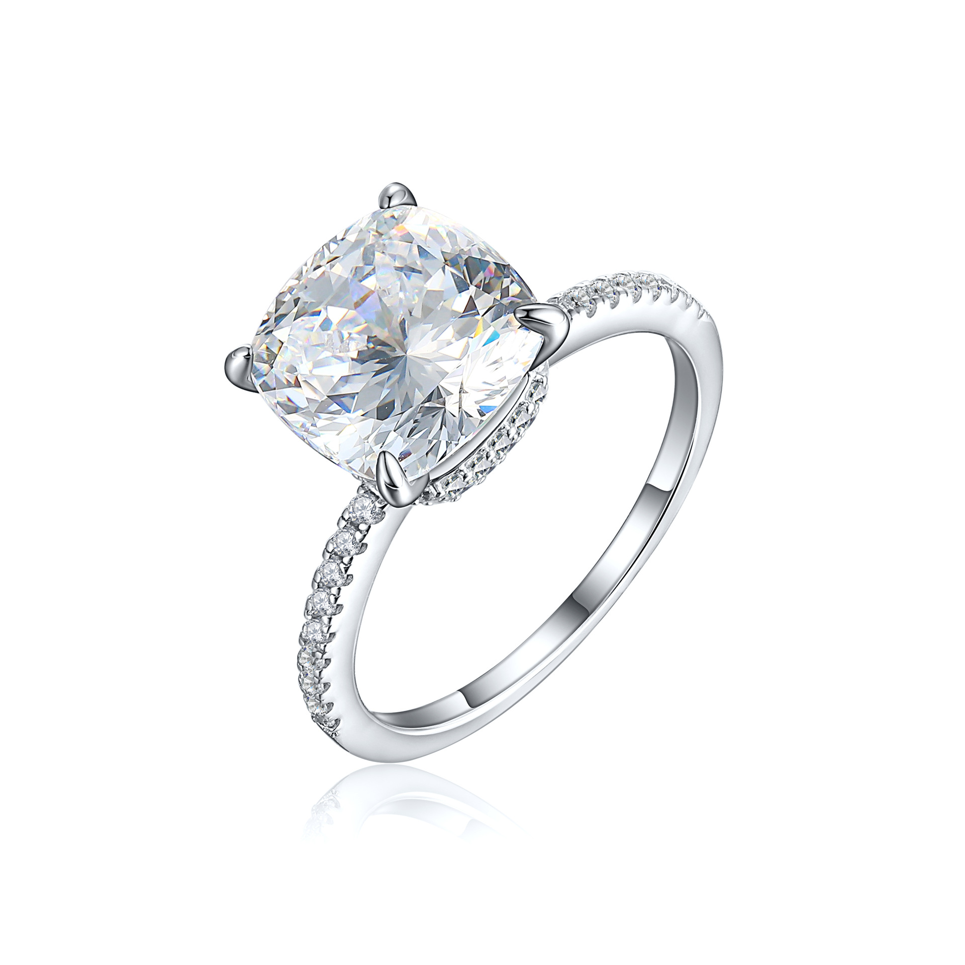 S925 sterling silver 5ct flame ice flower cut pear-shaped ring 10*10 square colored high carbon diamond ring - Image 9