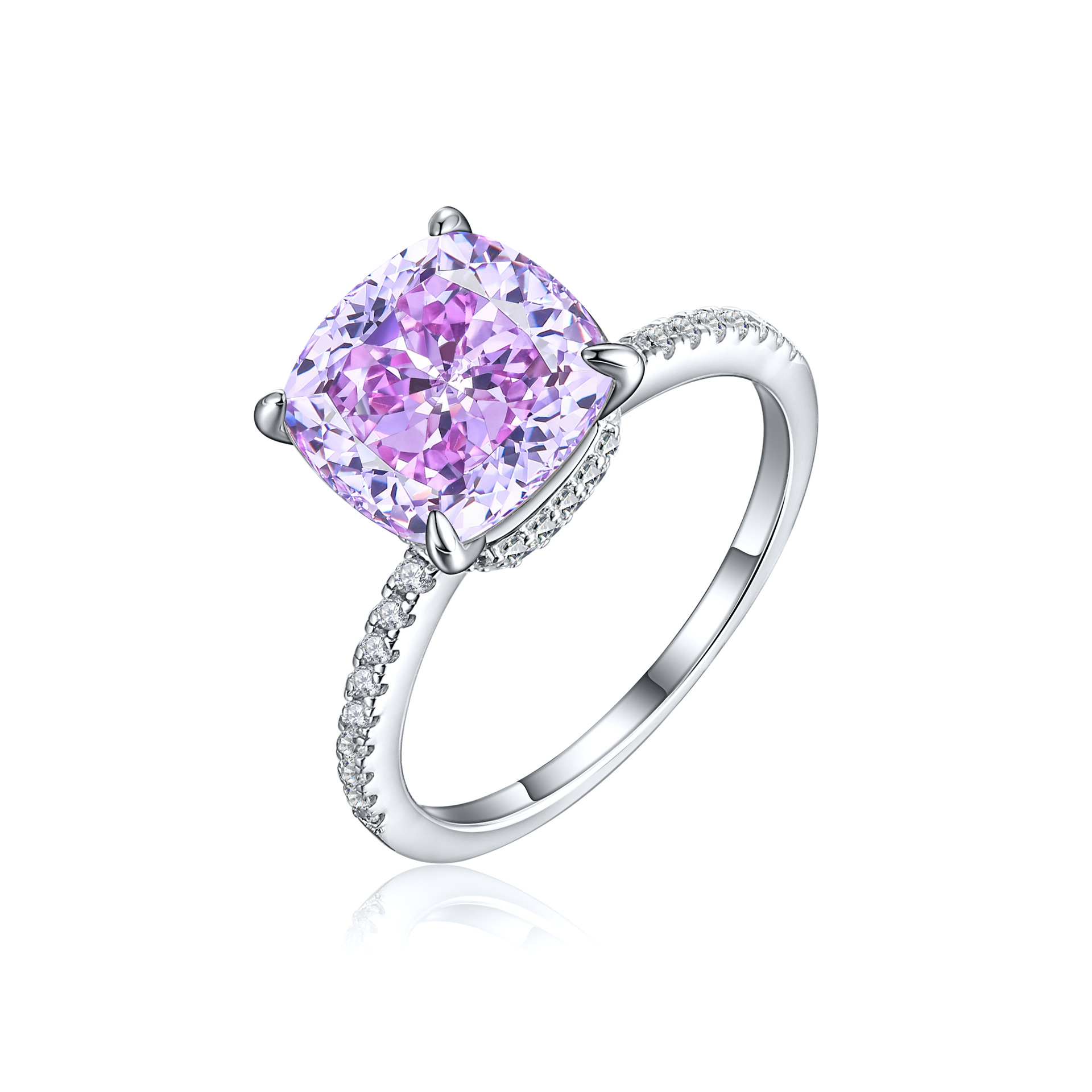 S925 sterling silver 5ct flame ice flower cut pear-shaped ring 10*10 square colored high carbon diamond ring - Image 7