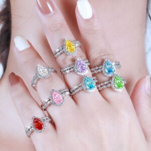 Sterling Silver 1.5ct Colored Stone Ring 8A Zircon Combination 6*9 High Carbon Diamond Ring