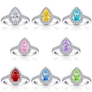 S925 sterling silver 1.5ct pear-shaped 8A zircon colored gemstone 6*9 high carbon diamond ring