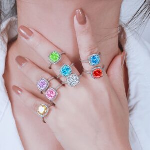 S925 sterling silver 3.5ct colored gemstone ring flame ice flower ring