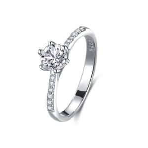 S925 sterling silver six-prong zircon ring for women