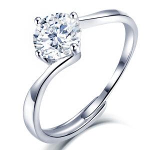 S925 sterling silver twisted arm four-claw open ring light luxury European and American diamond rings moissanite over diamond pen wedding rings women's rings