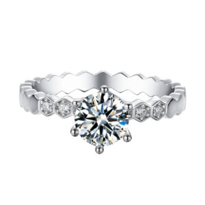 Simple six-claw honeycomb S925 sterling silver one-carat moissanite diamond ring ring women's niche high-end design