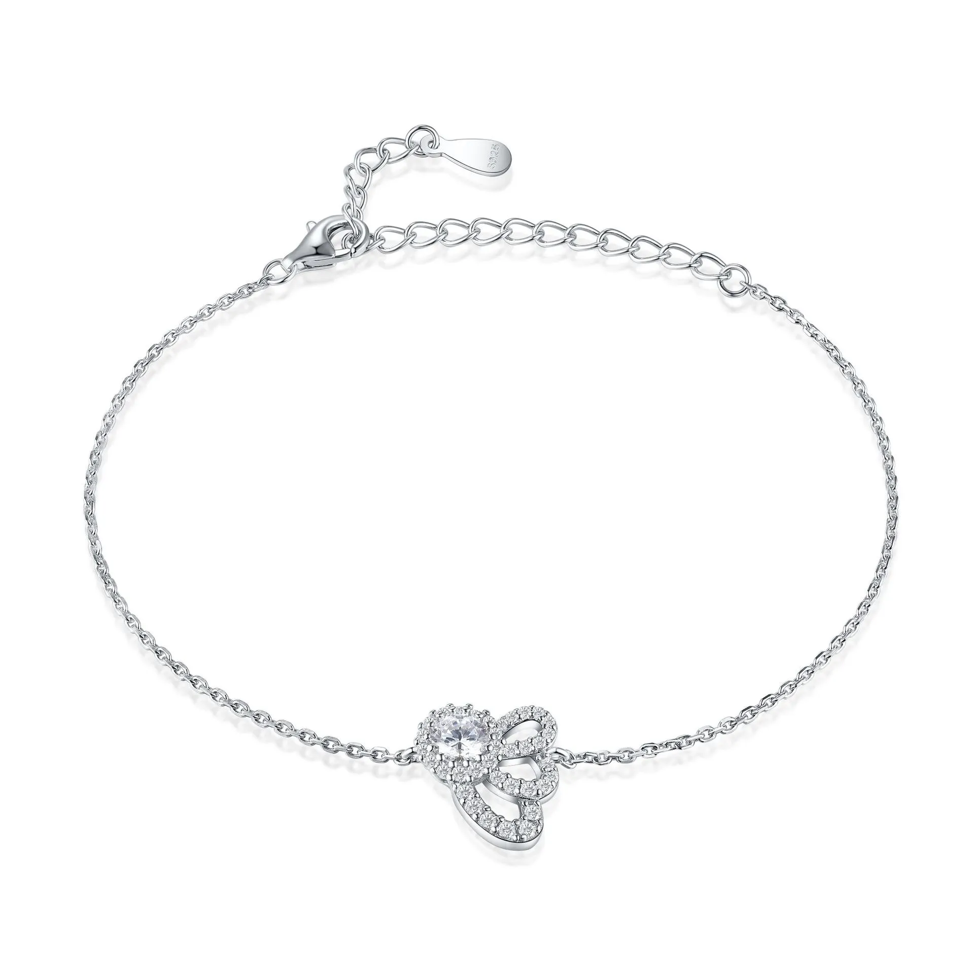 Wholesale Fashion S925 Sterling Silver Zircon Butterfly Bracelet