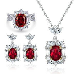 S925 sterling silver ruby ​​ring silver earrings necklace colored zircon gemstone jewelry set