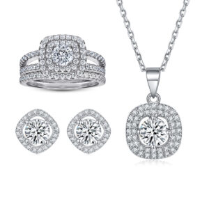three-piece Jewelry set s925 sterling silver zircon earrings necklace women's versatile combination ring set ring set