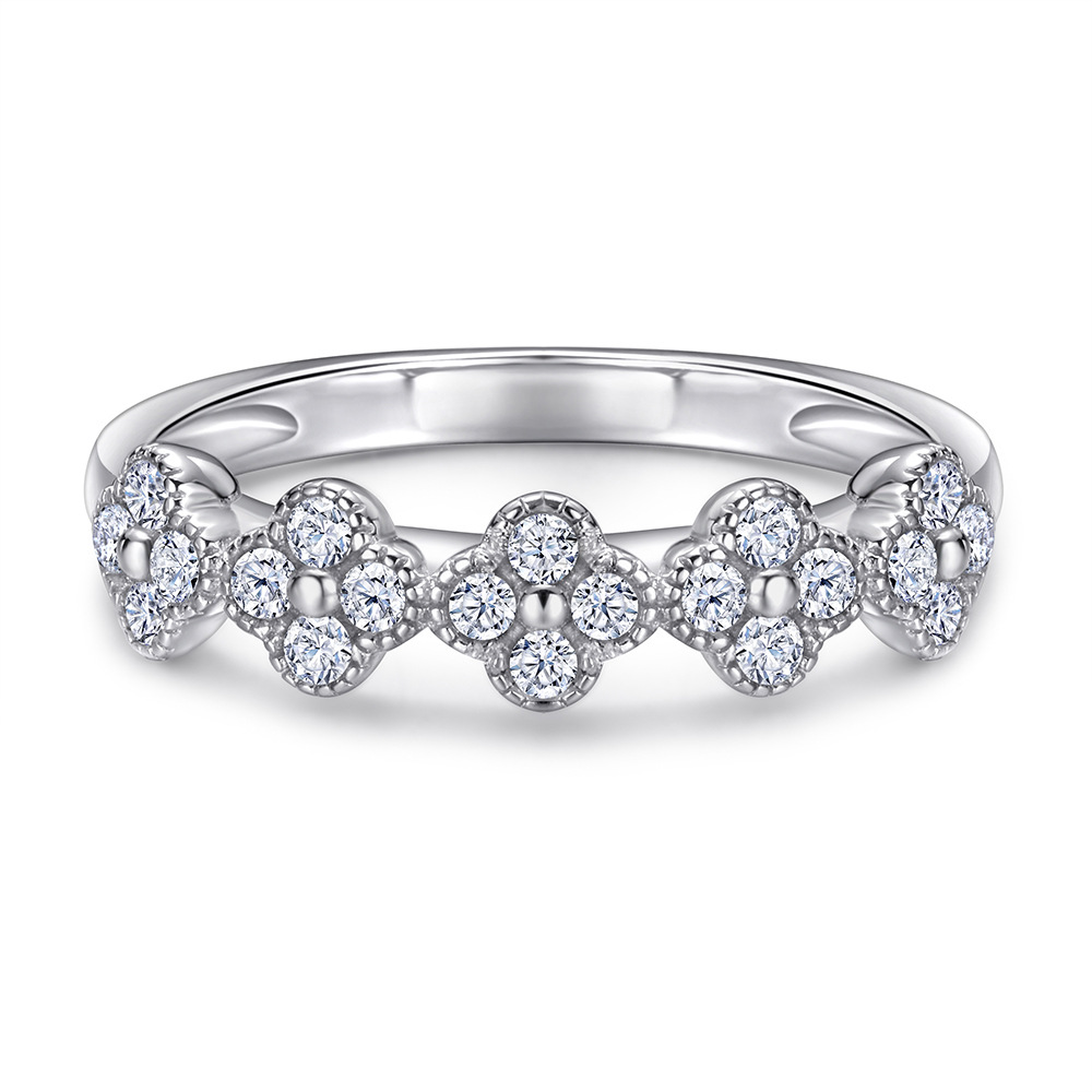 Four-leaf clover necklace flower zircon earrings S925 sterling silver ring set - Image 4