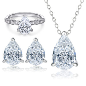 S925 sterling silver jewelry set ring three-piece set women's ring pear-shaped zircon earrings water drop necklace cold style